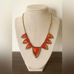 Women's Pink Lava Gold Tone Pointed Drop Statement Necklace‎ & Matching Earrings